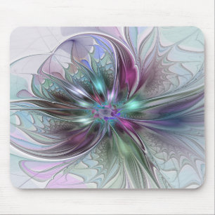 Farbenfrohe Fantasie Abstrakt Modernes Fraktal Blu Mousepad