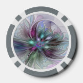 Farbenfrohe Fantasie Abstrakt Modernes Fraktal Blu Pokerchips (Rückseite)