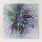 Farbenfrohe Fantasie Abstrakt Modernes Fraktal Blu Puzzle (Horizontal)