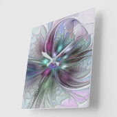 Farbenfrohe Fantasie Abstrakt Modernes Fraktal Blu Quadratische Wanduhr (Winkel)