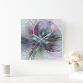 Farbenfrohe Fantasie Abstrakt Modernes Fraktal Blu Quadratische Wanduhr (Zuhause)