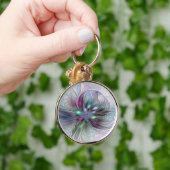 Farbenfrohe Fantasie Abstrakt Modernes Fraktal Blu Schlüsselanhänger (Hand)