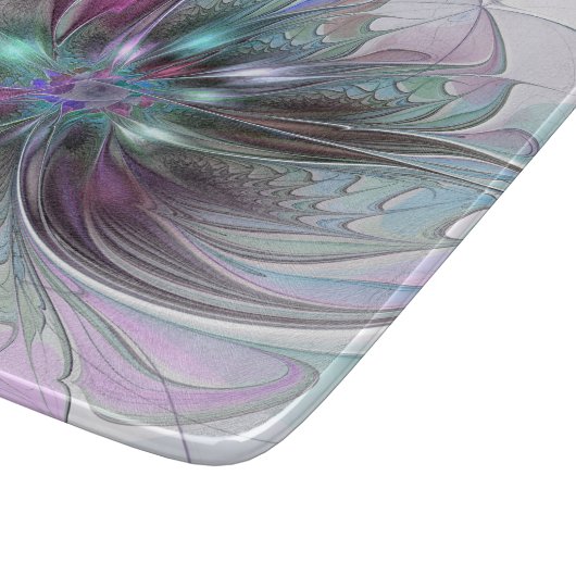 Farbenfrohe Fantasie Abstrakt Modernes Fraktal Blu Schneidebrett (Ecke)