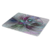 Farbenfrohe Fantasie Abstrakt Modernes Fraktal Blu Schneidebrett (Ecke)