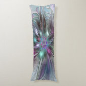 Farbenfrohe Fantasie Abstrakt Modernes Fraktal Blu Seitenschläferkissen (Vorderseite Vertikal)