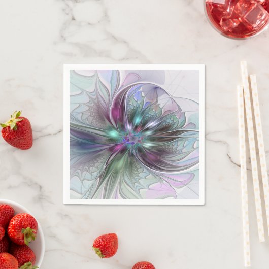 Farbenfrohe Fantasie Abstrakt Modernes Fraktal Blu Serviette (Beispiel)