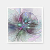 Farbenfrohe Fantasie Abstrakt Modernes Fraktal Blu Serviette (Vorderseite)