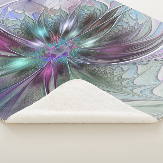 Farbenfrohe Fantasie Abstrakt Modernes Fraktal Blu Sherpadecke (3/4)