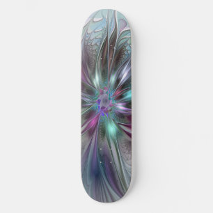 Farbenfrohe Fantasie Abstrakt Modernes Fraktal Blu Skateboard