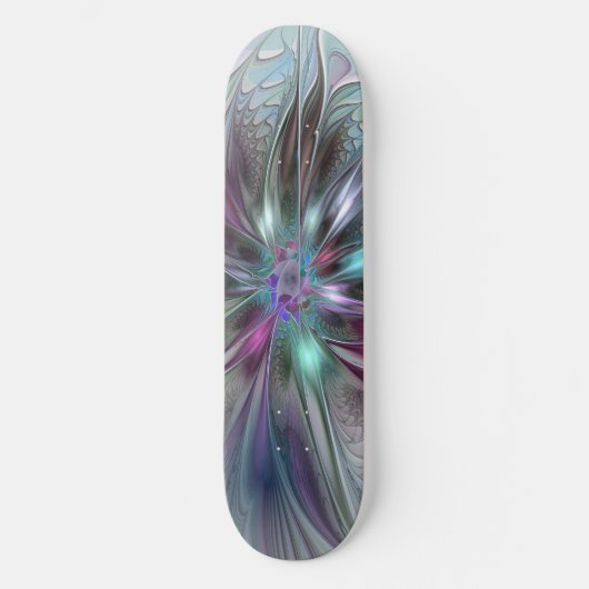 Farbenfrohe Fantasie Abstrakt Modernes Fraktal Blu Skateboard (Vorderseite)