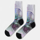 Farbenfrohe Fantasie Abstrakt Modernes Fraktal Blu Socken (Linkes Detail)