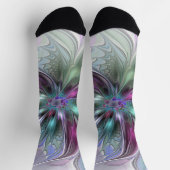 Farbenfrohe Fantasie Abstrakt Modernes Fraktal Blu Socken (Oben)