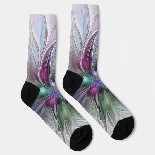 Farbenfrohe Fantasie Abstrakt Modernes Fraktal Blu Socken (Rechts)