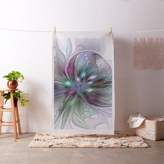 Farbenfrohe Fantasie Abstrakt Modernes Fraktal Blu Stoff (Beispiel)