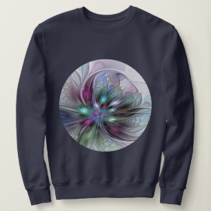 Farbenfrohe Fantasie Abstrakt Modernes Fraktal Blu Sweatshirt