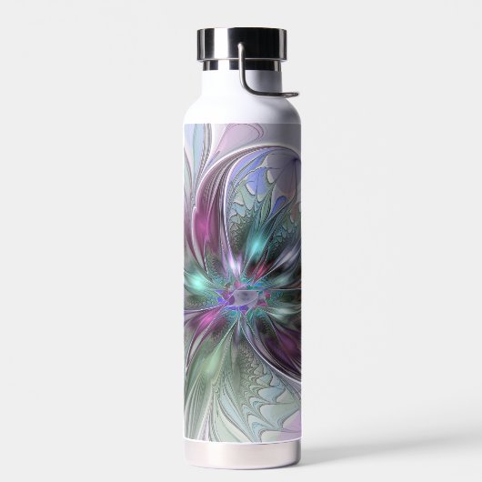 Farbenfrohe Fantasie Abstrakt Modernes Fraktal Blu Trinkflasche (Links)