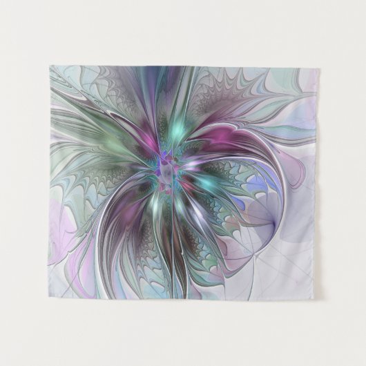 Farbenfrohe Fantasie Abstrakt Modernes Fraktal Blu Wandteppich (Vorderseite (Horizontal))