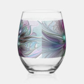 Farbenfrohe Fantasie Abstrakt Modernes Fraktal Blu Weinglas Ohne Stiel (Rechts)