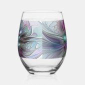 Farbenfrohe Fantasie Abstrakt Modernes Fraktal Blu Weinglas Ohne Stiel (Links)