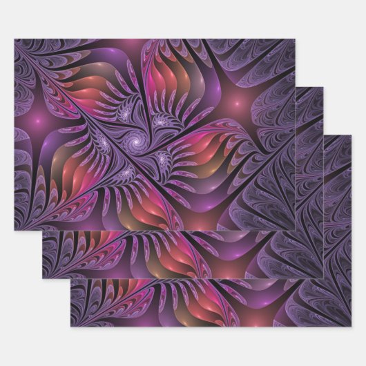 Farbenfrohe Fantasie Abstrakt Modernes Lila Frakta Geschenkpapier Set (Set)