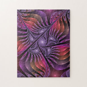 Farbenfrohe Fantasie Abstrakt Modernes Lila Frakta Puzzle