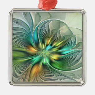 Farbenfrohe Fantasie Abstrakte Blume Fraktal Art Ornament Aus Metall