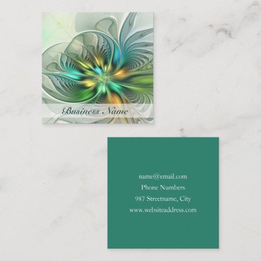Farbenfrohe Fantasie Abstrakte Blume Fraktal Art Quadratische Visitenkarte (Vorne/Hinten)
