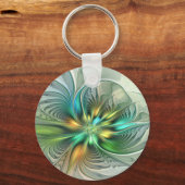 Farbenfrohe Fantasie Abstrakte Blume Fraktal Art Schlüsselanhänger (Rückseite)