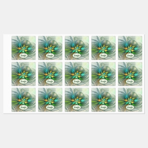 Farbenfrohe Fantasie Abstrakte Blume Fraktal Etiketten
