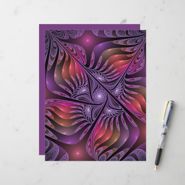 Farbenfrohe Fantasie Abstrakte Trippy Lila Fraktal (Vorderseite/Rückseite Beispiel)
