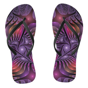 Farbenfrohe Fantasie Abstrakte Trippy Lila Fraktal Badesandalen