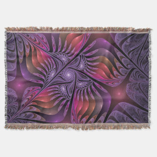 Farbenfrohe Fantasie Abstrakte Trippy Lila Fraktal Decke