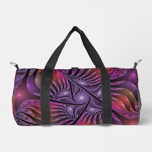 Farbenfrohe Fantasie Abstrakte Trippy Lila Fraktal Duffle Bag (Vorderseite)