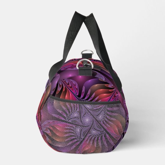 Farbenfrohe Fantasie Abstrakte Trippy Lila Fraktal Duffle Bag (Rechts)