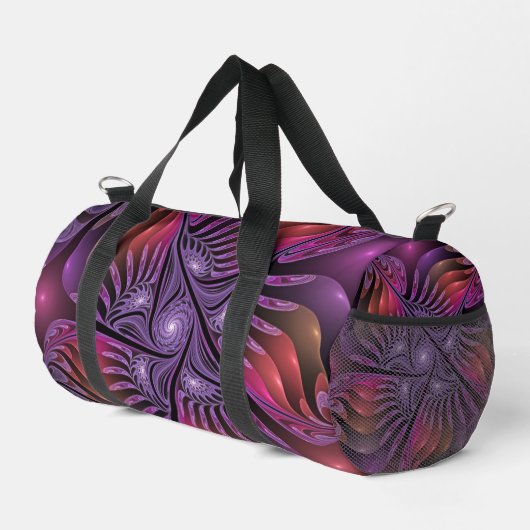 Farbenfrohe Fantasie Abstrakte Trippy Lila Fraktal Duffle Bag (Rechte Ecke)