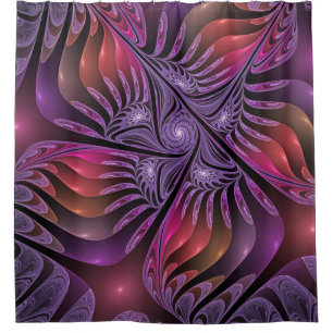 Farbenfrohe Fantasie Abstrakte Trippy Lila Fraktal Duschvorhang