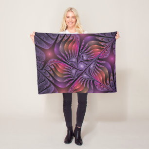 Farbenfrohe Fantasie Abstrakte Trippy Lila Fraktal Fleecedecke