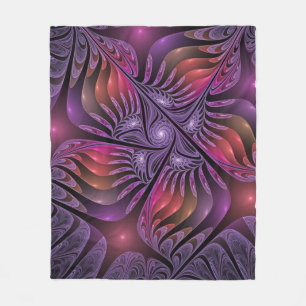 Farbenfrohe Fantasie Abstrakte Trippy Lila Fraktal Fleecedecke