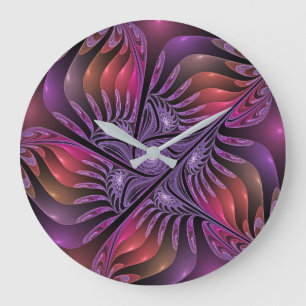 Farbenfrohe Fantasie Abstrakte Trippy Lila Fraktal Große Wanduhr