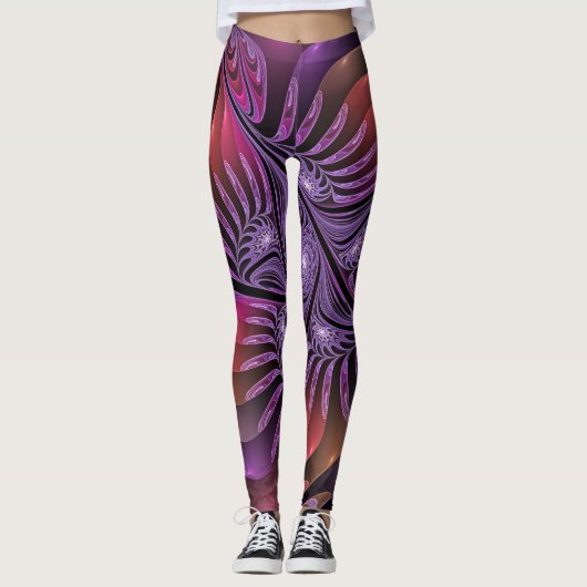Farbenfrohe Fantasie Abstrakte Trippy Lila Fraktal Leggings (Vorderseite)