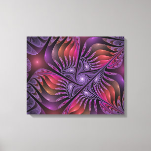 Farbenfrohe Fantasie Abstrakte Trippy Lila Fraktal Leinwanddruck
