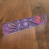 Farbenfrohe Fantasie Abstrakte Trippy Lila Fraktal Namensplakette (Seite)