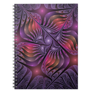 Farbenfrohe Fantasie Abstrakte Trippy Lila Fraktal Notizblock