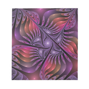 Farbenfrohe Fantasie Abstrakte Trippy Lila Fraktal Notizblock