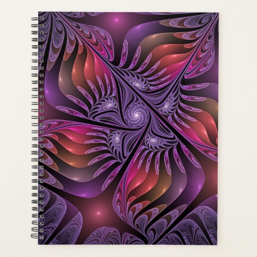 Farbenfrohe Fantasie Abstrakte Trippy Lila Fraktal Planer (Vorderseite)