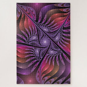 Farbenfrohe Fantasie Abstrakte Trippy Lila Fraktal Puzzle