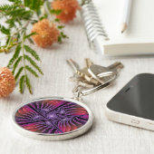 Farbenfrohe Fantasie Abstrakte Trippy Lila Fraktal Schlüsselanhänger (Seite)