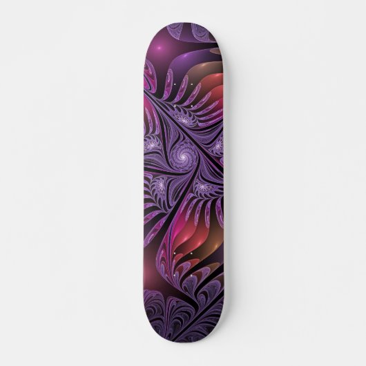 Farbenfrohe Fantasie Abstrakte Trippy Lila Fraktal Skateboard (Vorne)