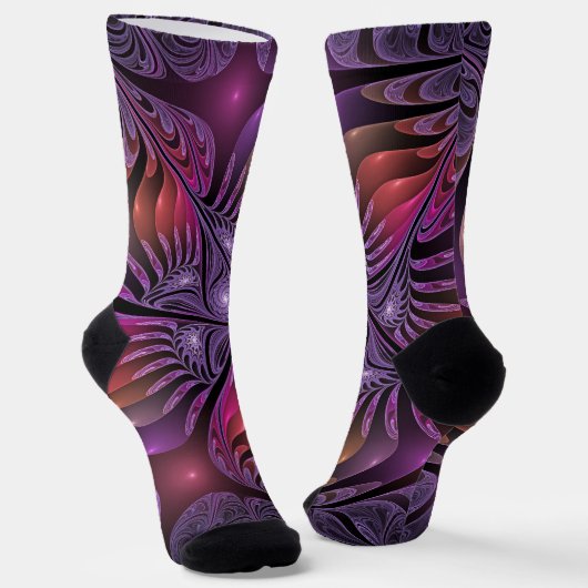 Farbenfrohe Fantasie Abstrakte Trippy Lila Fraktal Socken (Gewinkelt)