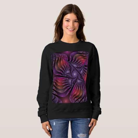 Farbenfrohe Fantasie Abstrakte Trippy Lila Fraktal Sweatshirt (Vorne ganz)
